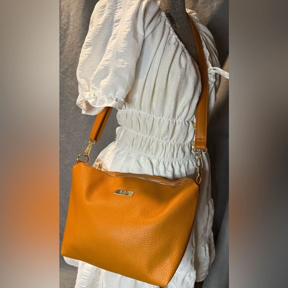 BCBG Paris Autumn “Basketball” Orange Adjustable CrossBody Hobo Bag - Picture 13 of 14